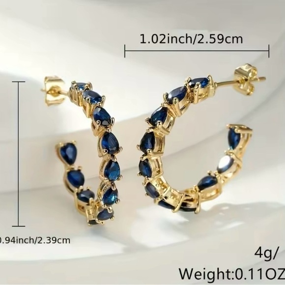 Blue Teardrop Zirconia Hoop Earrings - Picture 4 of 5